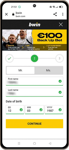 Mobiler Screenshot der bwin-Registrierungsseite